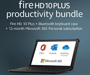 Introducing Fire HD 10 Plus tablet, 32 GB, Slate + Bluetooth keyboard + 12-month Microsoft 365 Personal subscription (auto-renews)