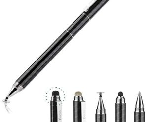 Yacig Capacitive Stylus Pen, 4-in-1 High Sensitivity and Precision Touch Screen Stylus Clear Disc Tip,Black Rubber Tip &Mesh Fiber Tip Compatible with Universal Touch Screen Device,Black