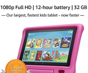 Fire HD 10 Kids Tablet – 10.1” 1080p full HD display, 32 GB, Pink Kid-Proof Case (2019 Release)