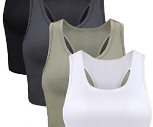 Boao 4 Pieces Basic Crop Tank Tops Sleeveless Racerback Crop Sport Top for Women