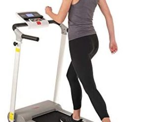 Sunny Health & Fitness SF-T7610 Electric Walking Folding Treadmill with LCD Display and Device Holder, 220 LB Max Weight, White