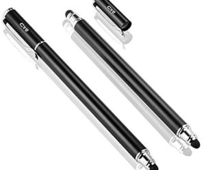 Bargains Depot (2 Pcs) [New Upgraded][0.18-inch Small Tip Series] 2-in-1 Stylus/Styli 5.5-inch L with 10 Replacement Rubber Tips -Black/Black