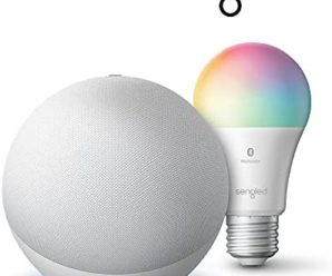 Echo (4th Gen) | With premium sound, smart home hub, and Alexa | Glacier White with Sengled Bluetooth Color bulb