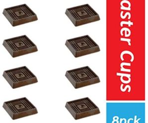 Furniture Caster Cups for Carpet and Finished Surfaces, 2” Square Rubber Anti-Slip Wheel Grippers Floor Protectors, 8 Pack, Brown