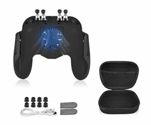 6 Finger Mobile Gaming Controller with Cooling Fan & Finger Sleeve &Travel carrying case,for PUBG Call Of Duty Mobile Game controller Gaming Grip Trigger for 4.7-6.5″ iOS Android Phone