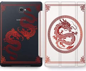 Wonder Wild Case Compatible with Samsung Galaxy Tab Red Dragon S4 S2 S3 S6 Lite S5e S7 Plus Tablet Cover 8 Pen 9.7 10.1 10.5 Inch Clear Design Asian Ornament Boho Mythic Creatures East Culture Fire