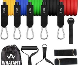 Whatafit Resistance Bands Set (11pcs), Exercise Bands with Door Anchor, Handles, Carry Bag, Legs Ankle Straps for Resistance Training, Physical Therapy, Home Workouts