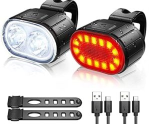 Bike Lights Front and Back, Te-Rich Rechargeable Front Bicycle Light & Rear Light, Super Bright LED Headlight and Tailight Set, Waterproof, Cycling Safety Accessories for Kids, Men and Women