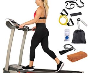 Sunny Health and Fitness SF-T4400 Folding Treadmill w/Digital Monitor, Device Holder, Shock Absorption and Incline Bundle with Deco Gear Home Gym 7-Piece Fitness Kit and Workout Cooling Sport Towel