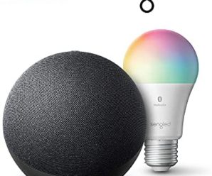 Echo (4th Gen) | With premium sound, smart home hub, and Alexa | Charcoal with Sengled Bluetooth Color bulb