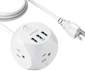 Anker Power Strip with USB, 5 ft Extension Cord, PowerPort Cube USB with 3 Outlets and 3 USB Ports, Portable Design, Overload Protection for iPhone XS/XR, Compact for Travel, Cruise Ship, and Office