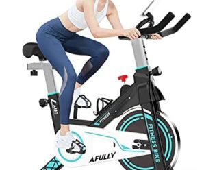 Afully Indoor Exercise Bikes Stationary Fitness Bike Upright Cycling Belt Drive with Adjustable Resistance, LCD Monitor&Phone Holder Quiet for Home Cardio Workout