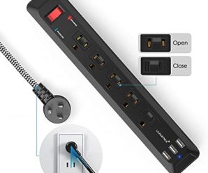 Surge Protector, Power Strip with USB, Lightning Protection Outlet Cords with 5-Outlet (1200W/10A,1200Joules) & 3 USB Charging Ports (5V/3.1A)，5Ft Extension Cord, Slide Safety Cover, Black