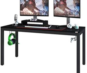 Need Gaming Desk-60 Inches Large Pro Computer Gaming Table, Sturdy Black Walnut All-in-One Gaming Workstation, High Performance Laptop Desk Prefect for Gamer/Home/Dormitory