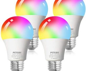 Smart WiFi Alexa Light Bulb, Peteme Led RGB Color Changing Bulbs, Compatible with Alexa, Siri, Echo, Google Home (No Hub Required), E26 A19 60W Multicolor (4 Pack)