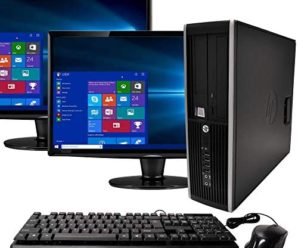 HP Elite Desktop Computer, Intel Core i5 3.1GHz, 8GB RAM, 1TB SATA HDD, Keyboard & Mouse, Wi-Fi, Dual 19in LCD Monitors (Brands Vary), DVD-ROM, Windows 10, (Renewed)