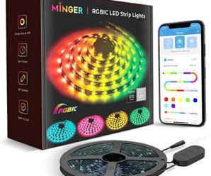 MINGER RGBIC LED Strip Lights, Music Sync Bluetooth Lights with Phone App Control and 5050 LEDs, Water Resistant for Party, Room, Bedroom, TV, Gaming, 16.4ft