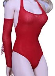 Haoun 1/6 Female Soldier Action Figure with Red One-Piece Swimsuit Clothes Set, 12 Inch Joint Movable Girl Figure Model