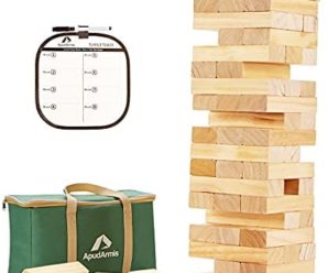 ApudArmis Giant Tumble Tower (Stack from 2Ft to Over 4.2Ft), 54 PCS Pine Wooden Stacking Timber Game with 1 Dice Set – Classic Block Giant Outdoor Game for Kids Adults Family