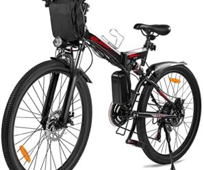 Electric Bike for Adults,GELEISEN Folding Electric Mountain Bike 26″ Adults Ebike with 350W Motor & Removable 36V 10Ah Battery,20MPH Electric Bicycle with Shimano 21 Speed,Double Shock Absorption