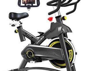 Cyclace Exercise Bike Stationary 330 Lbs Weight Capacity- Indoor Cycling Bike with Comfortable Seat Cushion, Tablet Holder and LCD Monitor