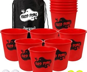 Juegoal Yard Pong, Outdoor Giant Yard Games Pong Game Set with Durable Buckets and Balls, Including 12 Buckets & 4 Balls, Cup Pong Throwing Game for Beach, Camping, Lawn and Backyard