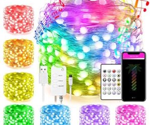 66Ft Smart Bluetooth WiFi Led Fairy String Lights Work with Alexa Google Home Remote App Control Multi Modes ICRGB Color Changing Music Sync Hanging Twinkle Lights for Halloween Indoor Outdoor Decor