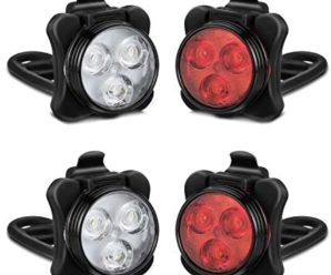 Akale Rechargeable Bike Lights Set, LED Bicycle Lights Front and Rear, 4 Light Mode Options, 650mah Lithium Battery, Bike Headlight, IPX4 Waterproof, Easy to Install for Men Women Road 2 Pack