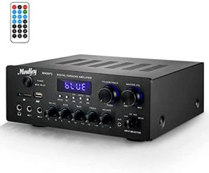 Moukey Bluetooth 5.0 Power Home Audio Amplifier – 220W Dual Channel Sound Audio Stereo Receiver System w/USB, SD, AUX, MIC in w/Echo, Radio, LED – for Home Theater Speaker via RCA, Studio Use – MAMP1