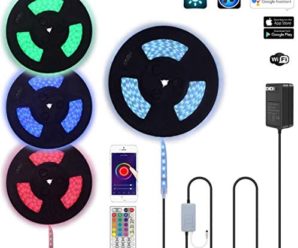 100Ft 24V Waterproof Long Run RGB LED Strip Rope Light Kit WiFi Tuya App Music SYNC Controller Works with Alexa Home Theater Crown Molding Backlight Outdoor Railings Decks Patio Garden Colors Lights