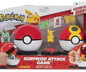 Pokemon Surprise Attack Game – Pikachu #2 and Bulbasaur #3 – 2 Surprise Attack Ball – 6 Attack Disks – Toys for Kids – Great for All Pokemon Fans