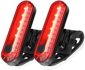 Ascher USB Rechargeable LED Bike Tail Light 2 Pack, Bright Bicycle Rear Cycling Safety Flashlight, 330mah Lithium Battery, 4 Light Mode Options, (2 USB Cables Included)