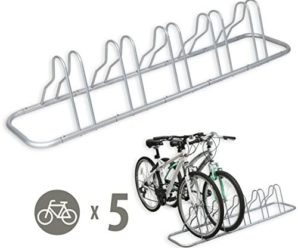 SimpleHouseware 5 Bike Bicycle Floor Parking Adjustable Storage Stand, Silver