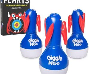 Giggle N Go Outdoor Games for Kids, Adults & Family – The Original Flarts Floor and Yard Darts Game with Inflatable Pins, Lawn Pegs and Mat – Monster Theme ﻿