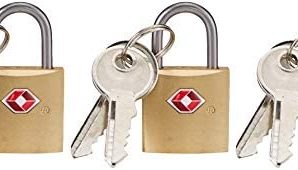 Lewis N. Clark Mini Brass Square TSA Lock + Padlock for Luggage, Suitcase, Carry On, Backpack, Laptop Bag or Purse – Perfect for Airport, Hotel, & Gym, 2 Keys Included – 3 Pack