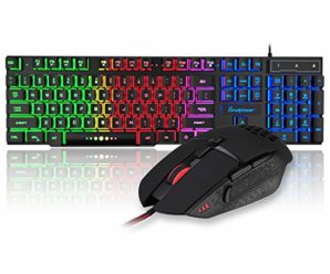 Snopower Gaming Keyboard and Mouse Combo, RGB Rainbow Backlit Gaming Keyboard USB Wired 4 Color Breathing Gaming Mouse for PC Laptop Computer Game or Work